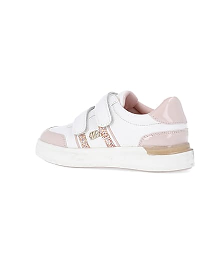 360 degree animation of product Girls White Glitter Stripe Trainers frame-5