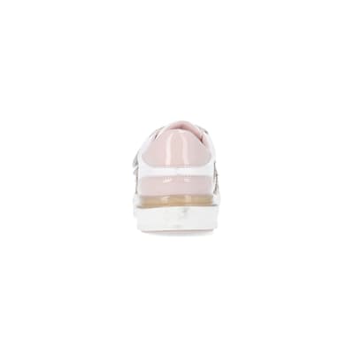 360 degree animation of product Girls White Glitter Stripe Trainers frame-9