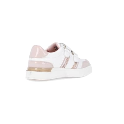 360 degree animation of product Girls White Glitter Stripe Trainers frame-12