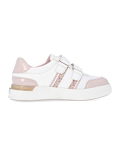 360 degree animation of product Girls White Glitter Stripe Trainers frame-14