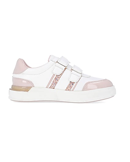360 degree animation of product Girls White Glitter Stripe Trainers frame-15