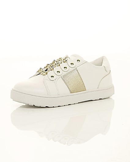 360 degree animation of product Girls white gold chain plimsolls frame-0