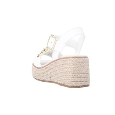 360 degree animation of product Girls white gold hardware wedge sandals frame-7