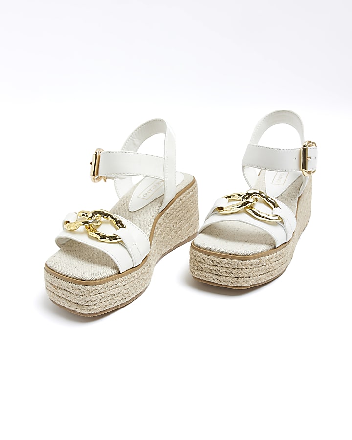 Girls white gold hardware wedge sandals