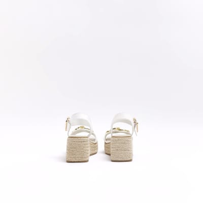 Girls white gold hardware wedge sandals