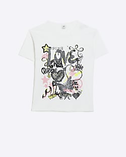 Girls white graffiti graphic t-shirt