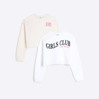 Girls white graphic crop sweatshirt 2 pack River Island