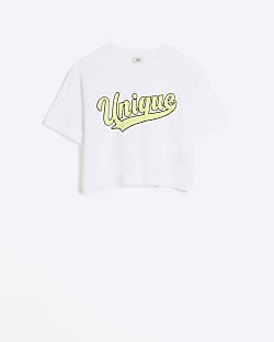 Girls White graphic Cropped T-shirt