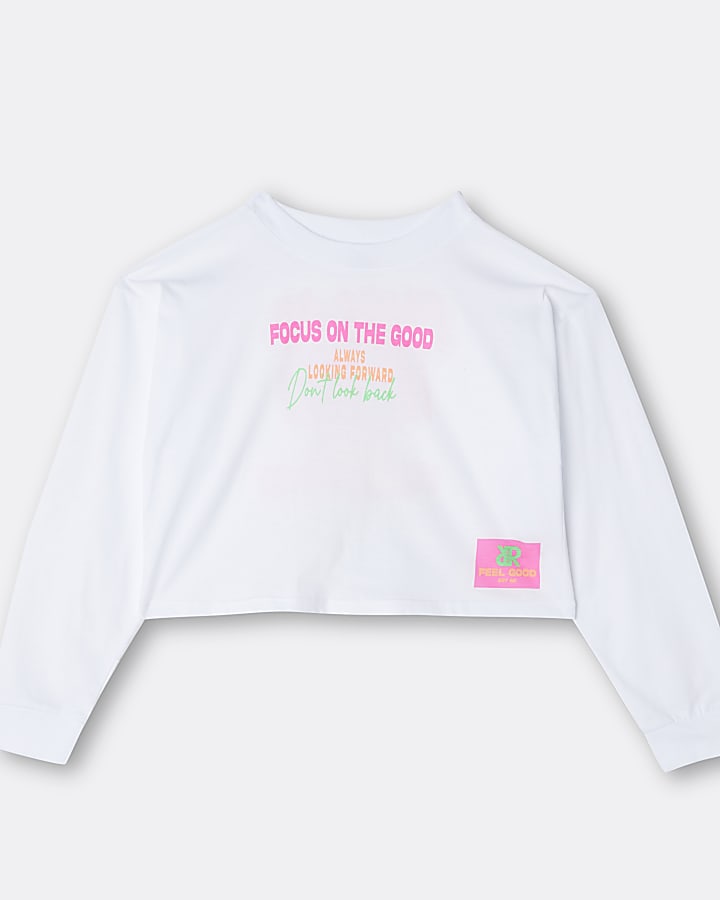 Girls white graphic long sleeve top