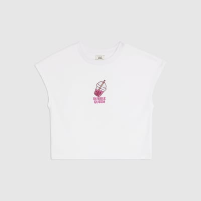 Girls White Grown On Sleeve Bubble T-Shirt