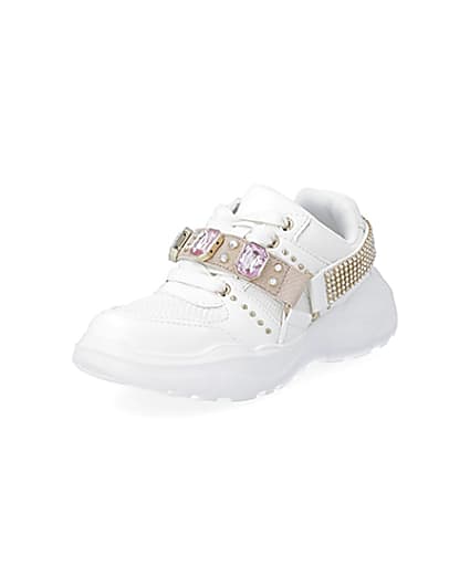 360 degree animation of product Girls white harness chunky trainers frame-0