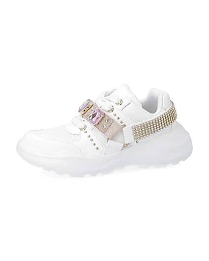 360 degree animation of product Girls white harness chunky trainers frame-2