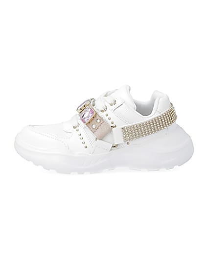 360 degree animation of product Girls white harness chunky trainers frame-3