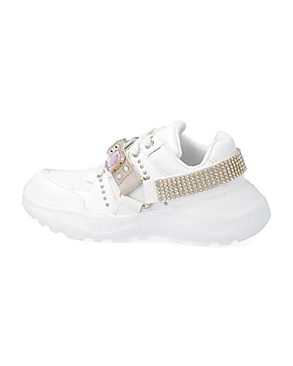 360 degree animation of product Girls white harness chunky trainers frame-4