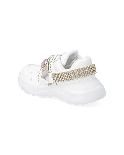 360 degree animation of product Girls white harness chunky trainers frame-6