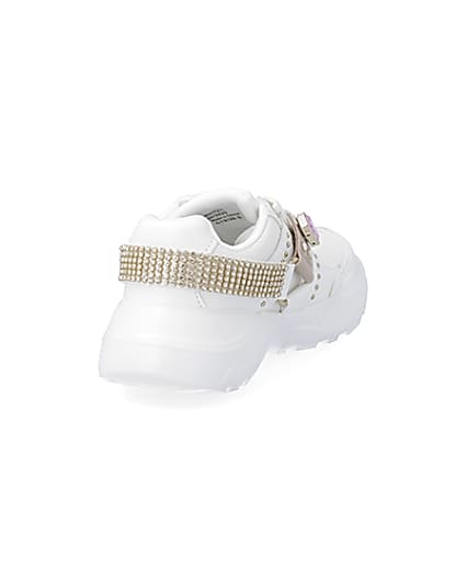 360 degree animation of product Girls white harness chunky trainers frame-11