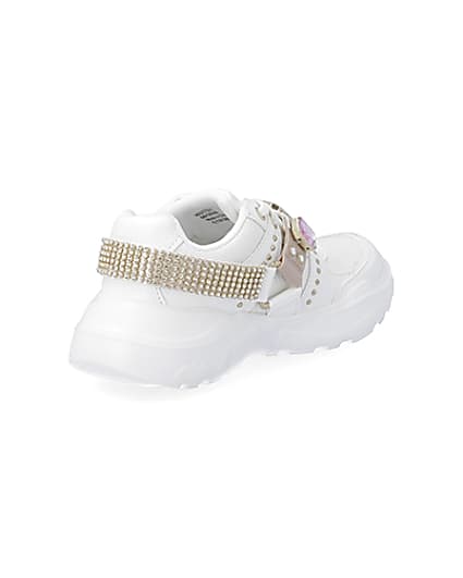 360 degree animation of product Girls white harness chunky trainers frame-12