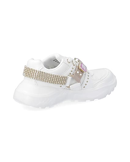 360 degree animation of product Girls white harness chunky trainers frame-13