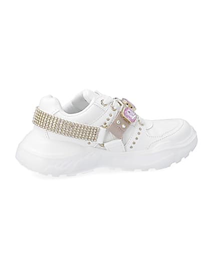 360 degree animation of product Girls white harness chunky trainers frame-14