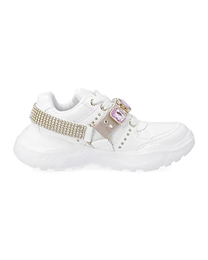 360 degree animation of product Girls white harness chunky trainers frame-15