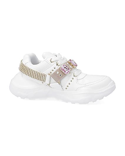 360 degree animation of product Girls white harness chunky trainers frame-16