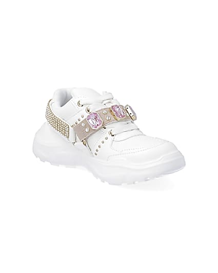 360 degree animation of product Girls white harness chunky trainers frame-18