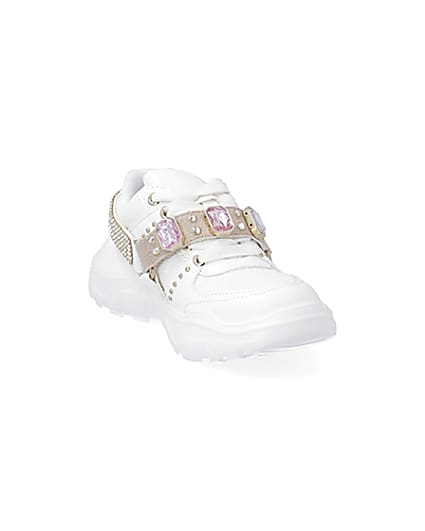360 degree animation of product Girls white harness chunky trainers frame-19