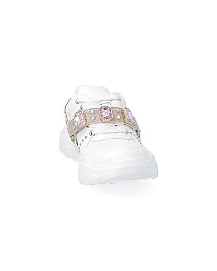 360 degree animation of product Girls white harness chunky trainers frame-20