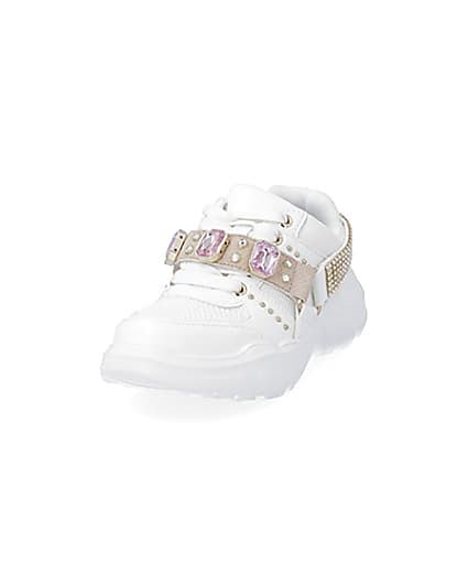 360 degree animation of product Girls white harness chunky trainers frame-23