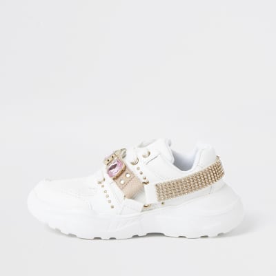 girls white chunky trainers