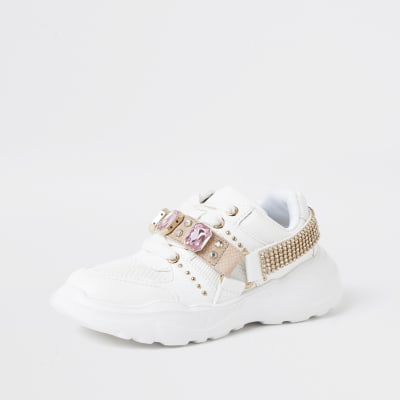 girls white chunky trainers