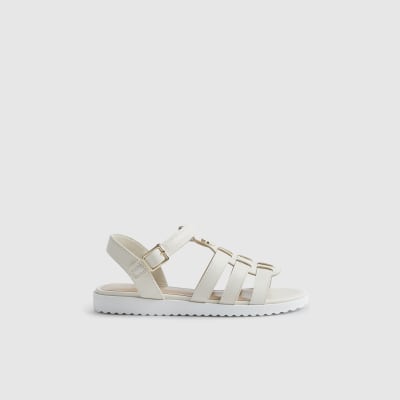 Girls White Heart Caged Sandals