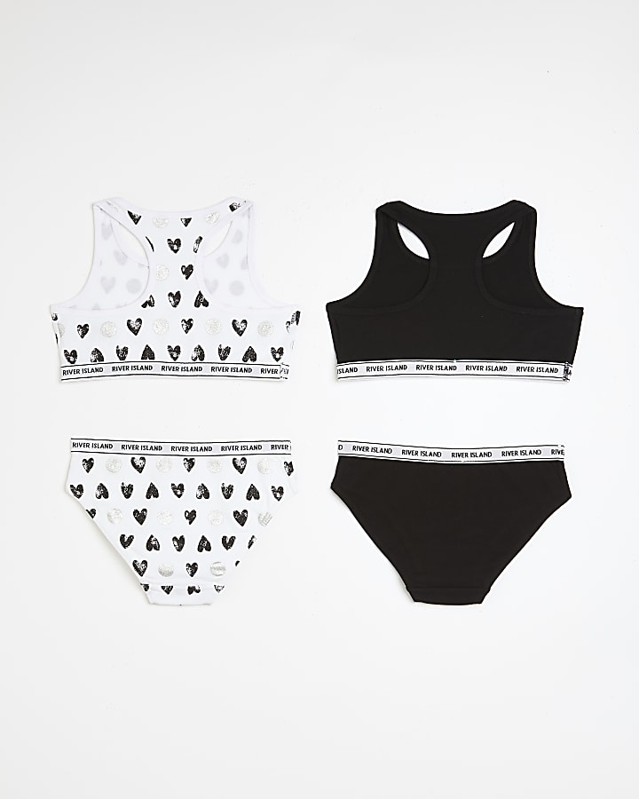 Girls white heart crop top and brief 2 pack