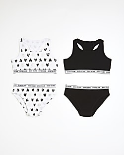 Girls white heart crop top and brief 2 pack