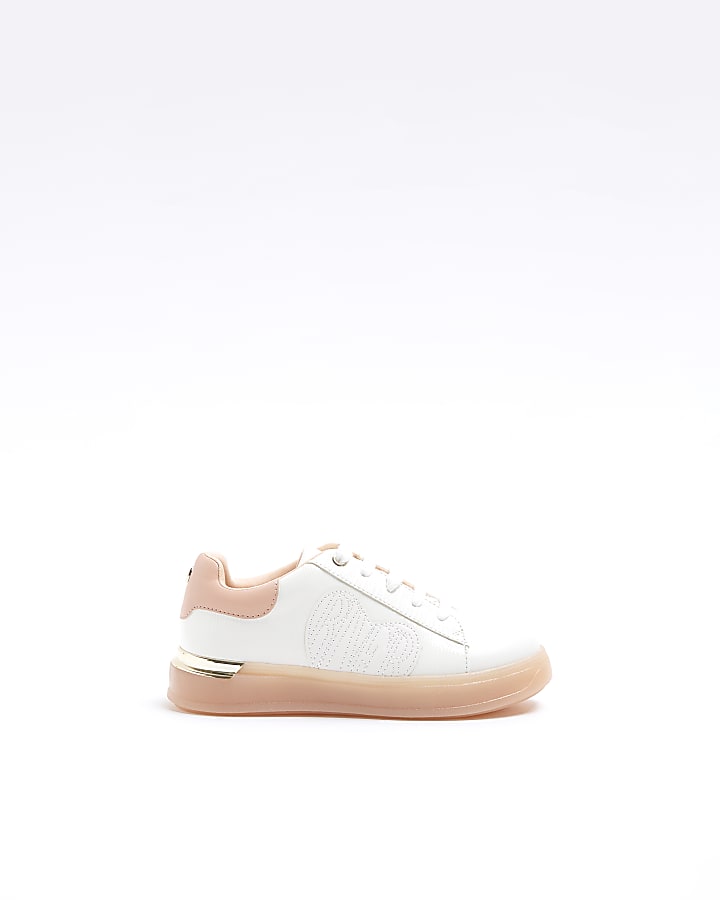 girls white heart embroidered trainers