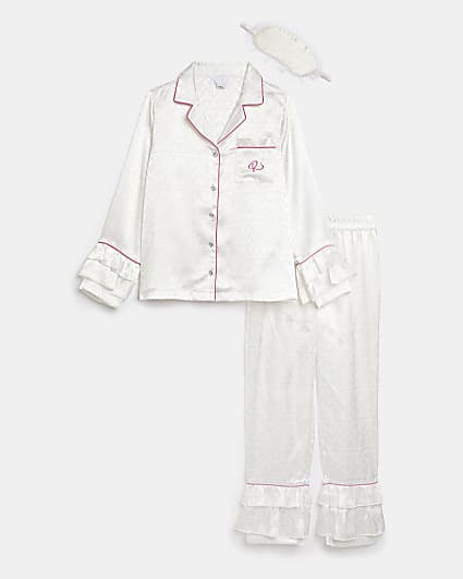 Girls White Heart Jacquard Boutique Pyjamas