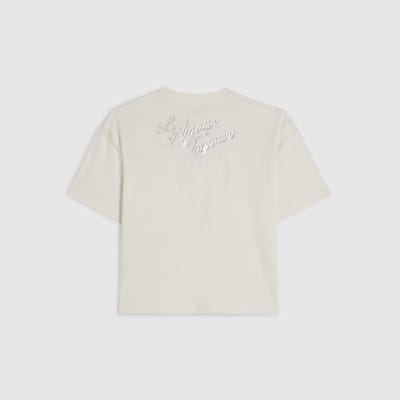 Girls White Heart Lace T-Shirt