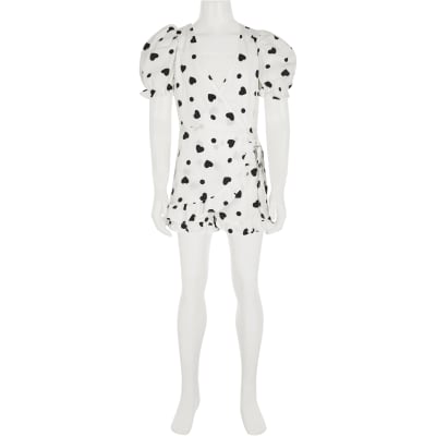 black and white heart print wrap dress