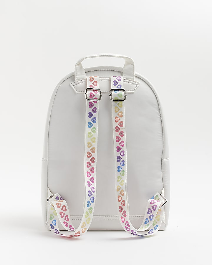 Girls white heart quilted backpack