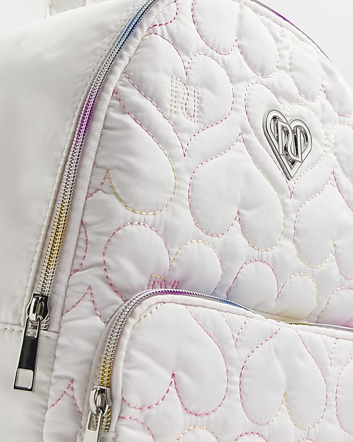 Girls white heart quilted backpack