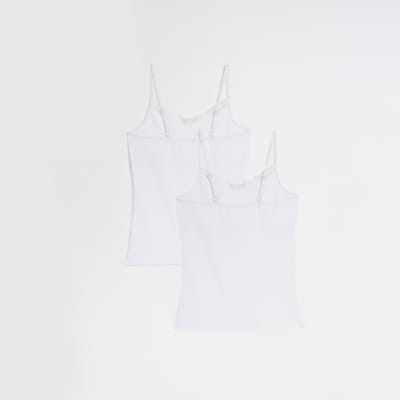 Girls white hidden support vest 2 pack River Island