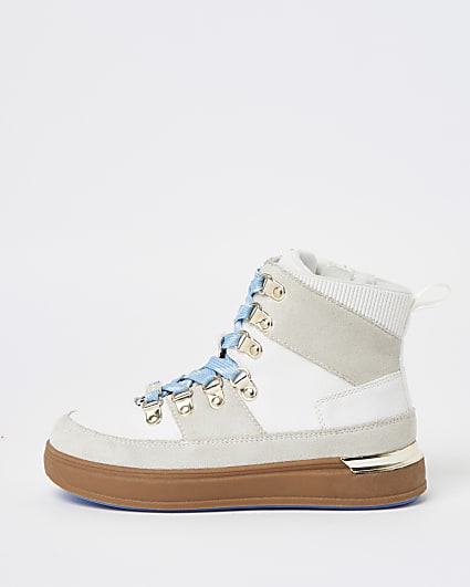 Girls white hiker high top trainers