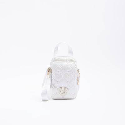 Girls white Iridescent heart cross body bag