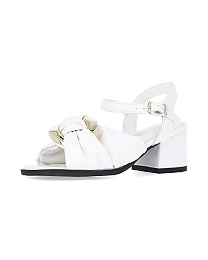 360 degree animation of product Girls White Knot Heeled Sandals frame-1