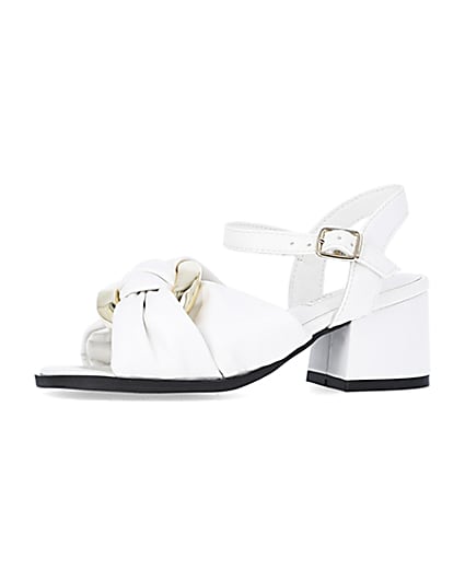 360 degree animation of product Girls White Knot Heeled Sandals frame-2