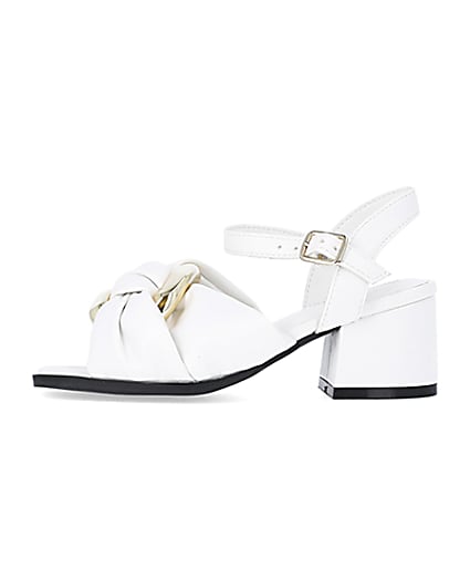 360 degree animation of product Girls White Knot Heeled Sandals frame-3