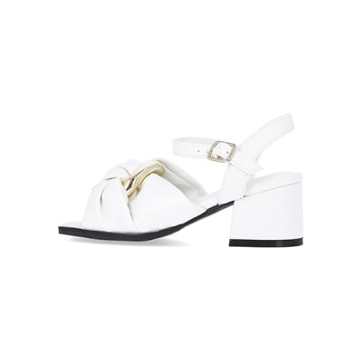 Girls White Knot Heeled Sandals | River Island