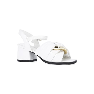 Girls White Knot Heeled Sandals | River Island