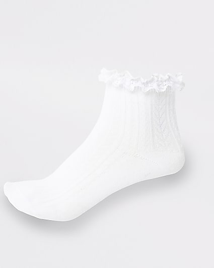 Girls white lace frill socks 2 pack