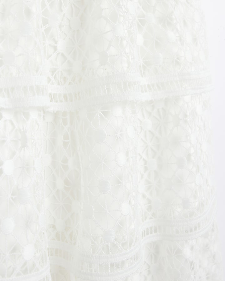 Girls white Lace Tiered skater dress